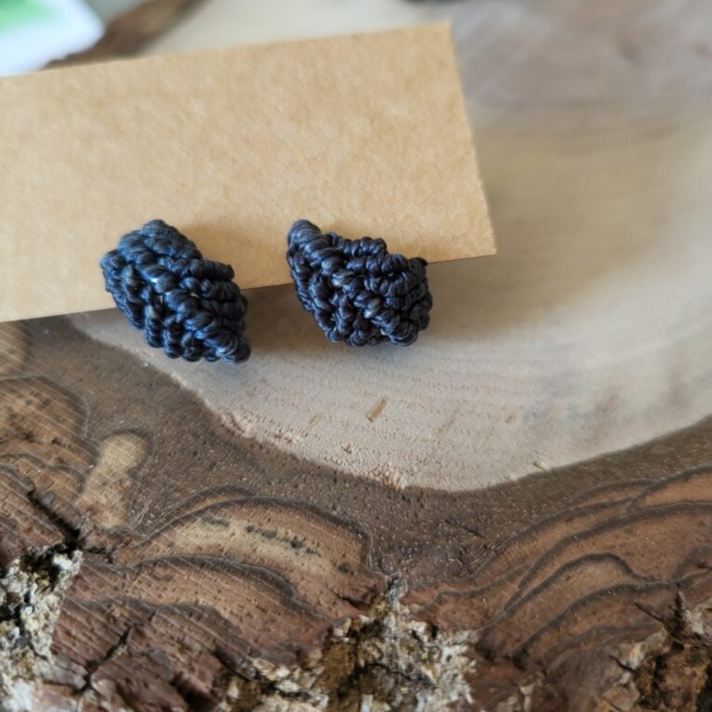 New Handmade Micro- Macrame  Stainless Night blue Earrings